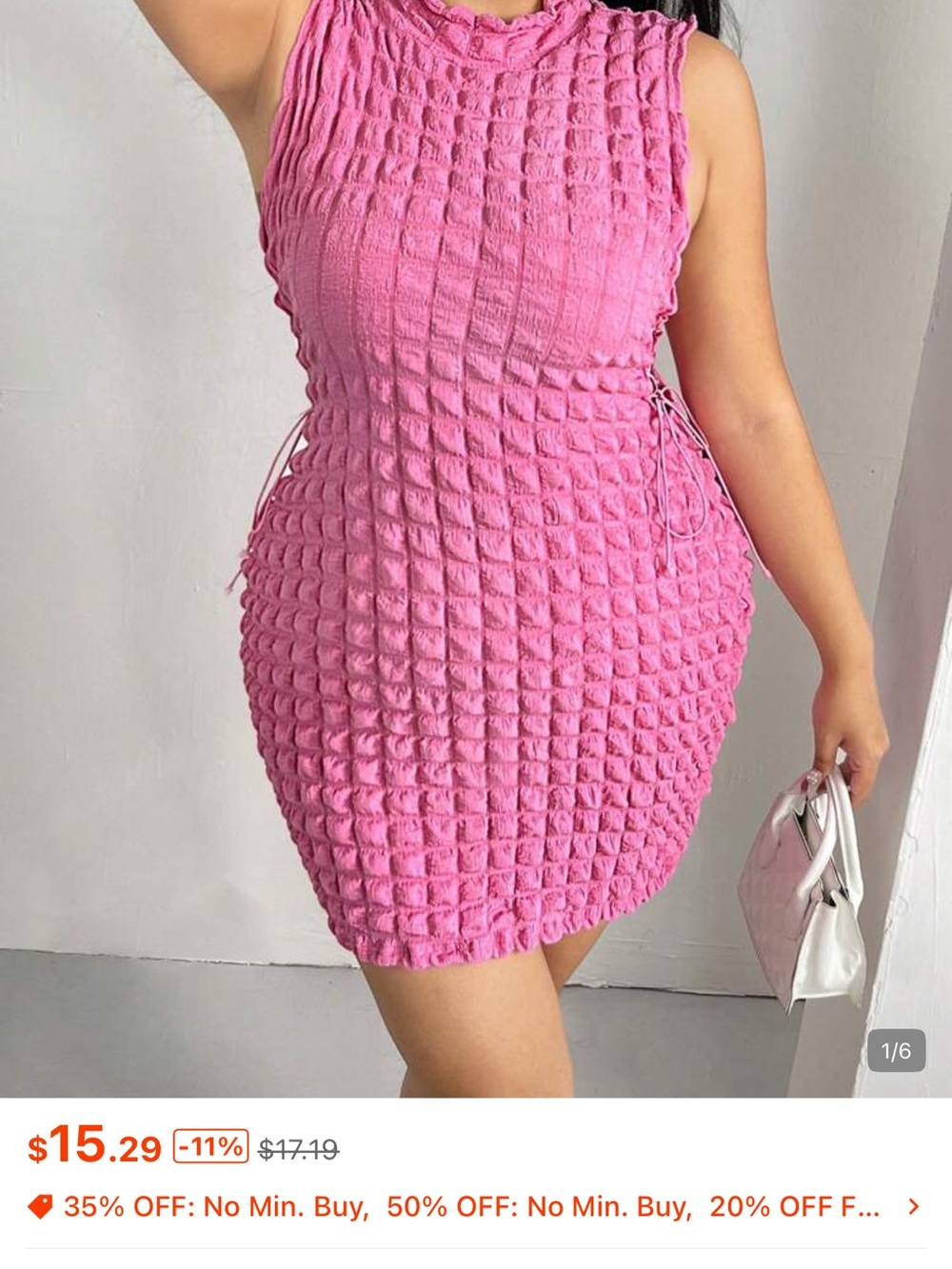 SHEIN Pink Textured Waffle Knit Bodycon Dress